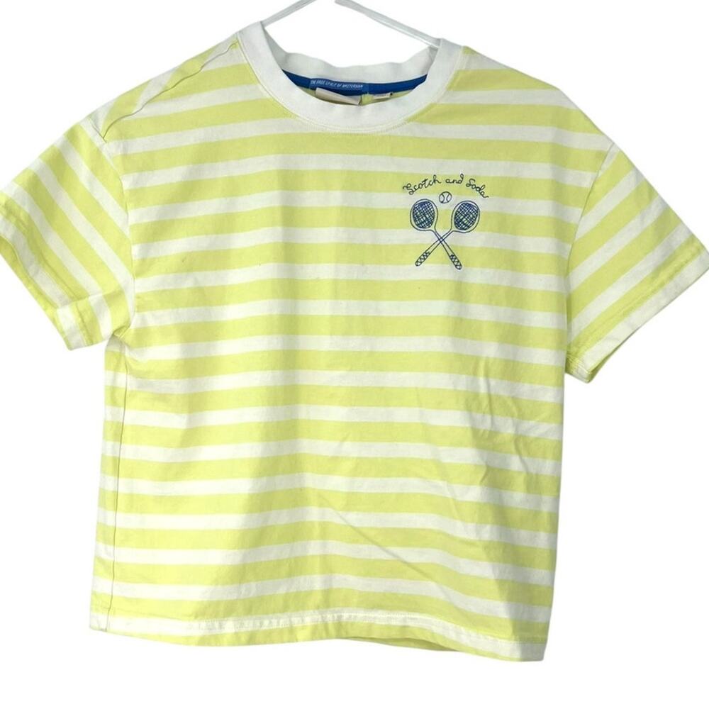 Scotch & Soda XS Tee striped Embroidered t-shirt Cropped tennis racquet Preppy